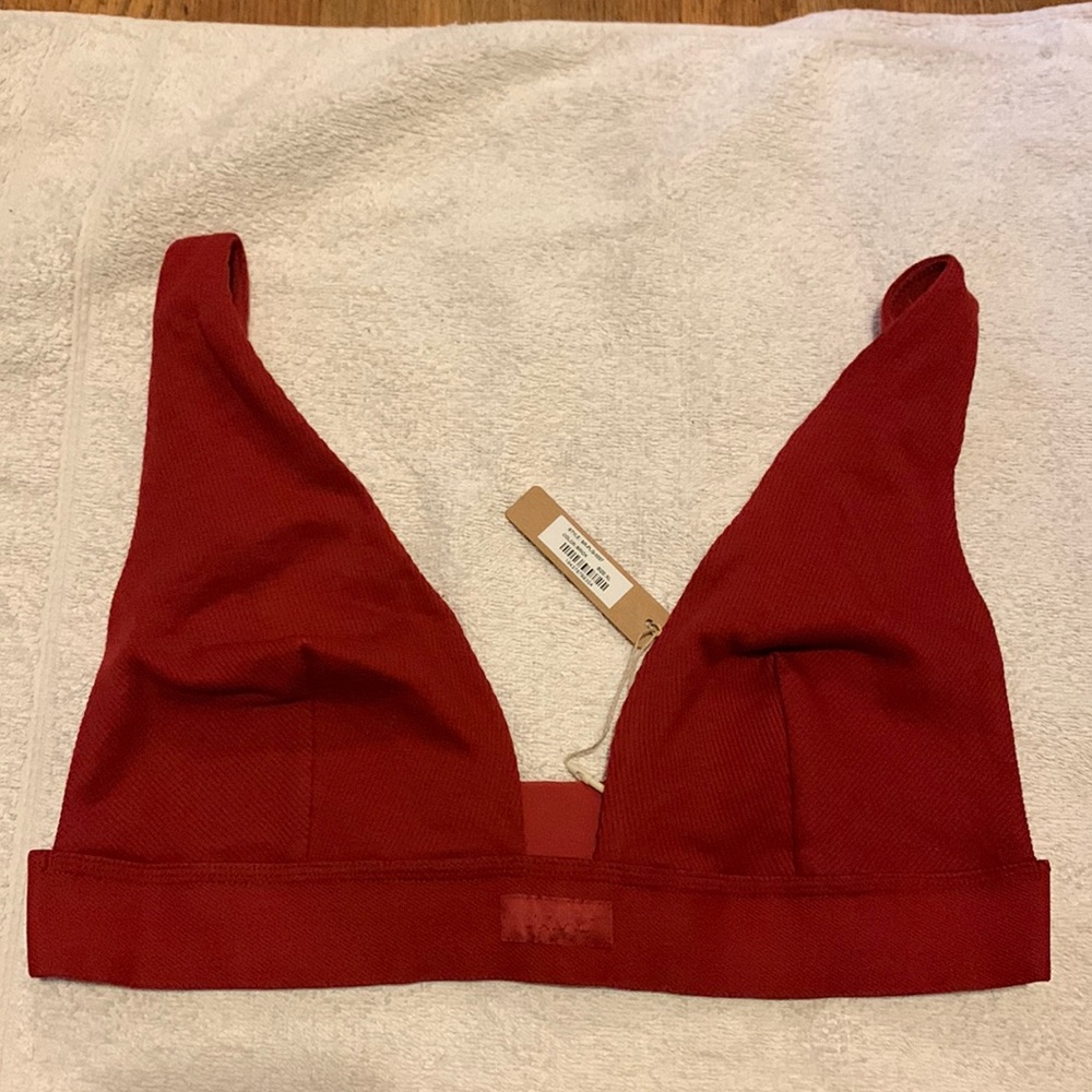 NWT SKIMS XL Cotton Rib Plunge Bralette Brick